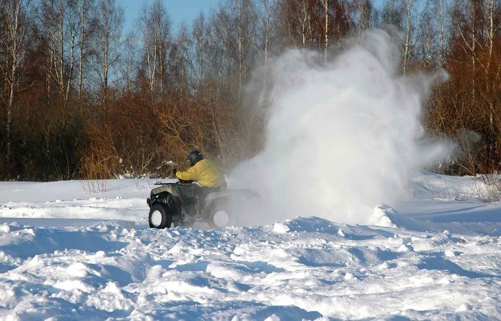 An all-terrain vehicle in motion