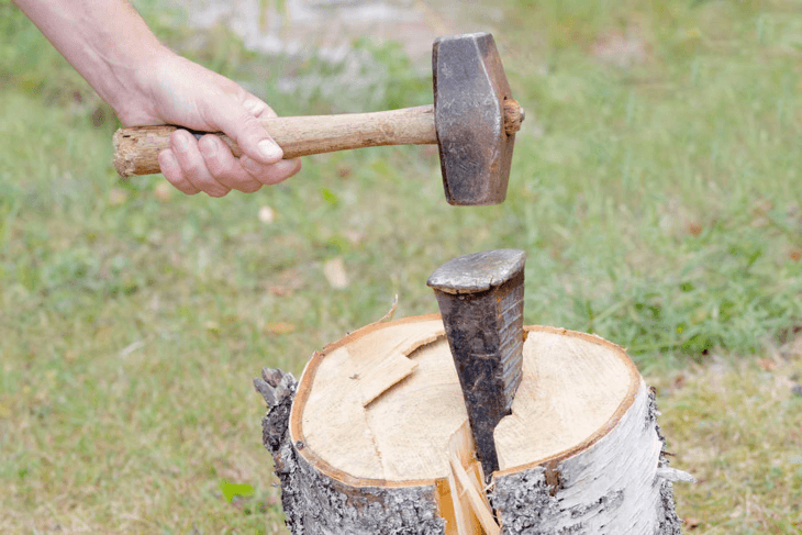 Splitting wedges are used to assist any tool in chopping large woods.