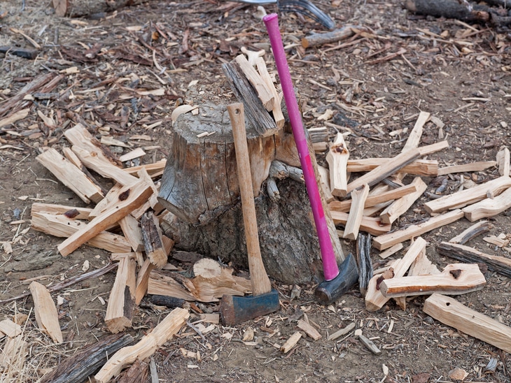 An axe and a maul can perfectly chop and split woods into small pieces