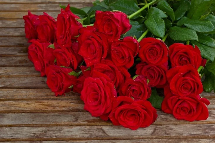 A bouquet of fresh red roses