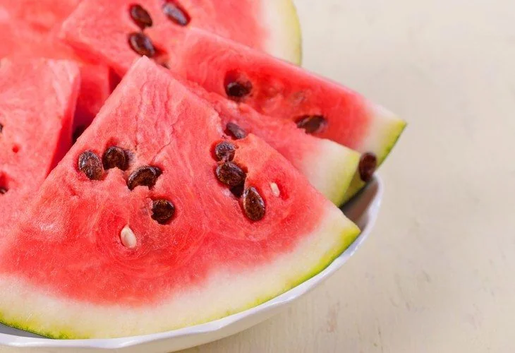 A fresh and big watermelon chunk, ready to be served!