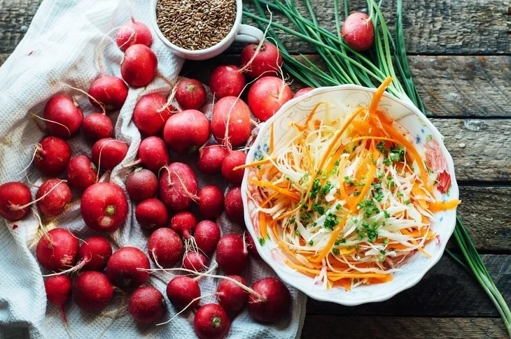 Radish roots without the leafy parts