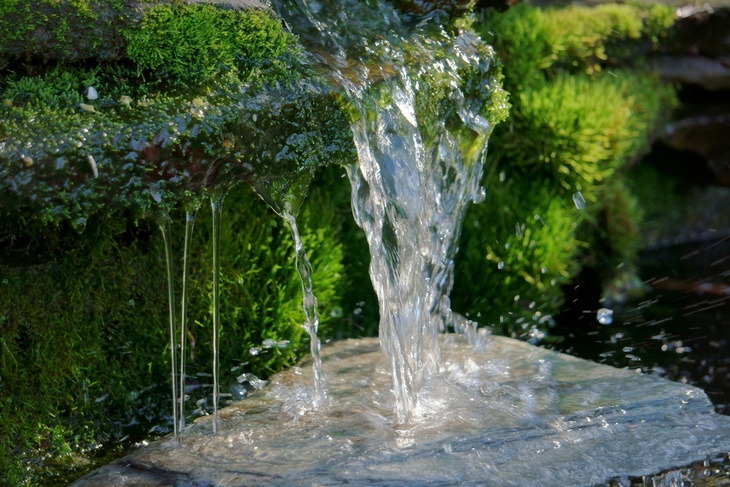 A pond filter circulates the water flow in the pond