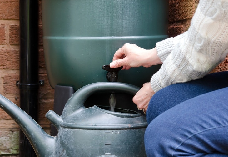 A flat back rain barrel can be easily placed against the wall.