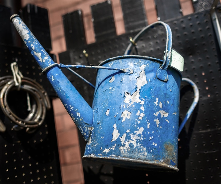 Unlike this rusty watering can, traveling sprinklers aren’t prone to corrosion