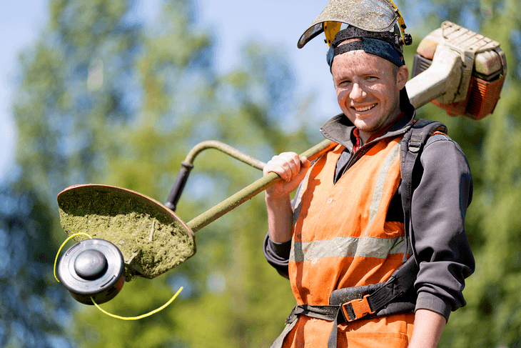 To protect your face from the grass cuttings, wear a safety helmet when using a weed eater